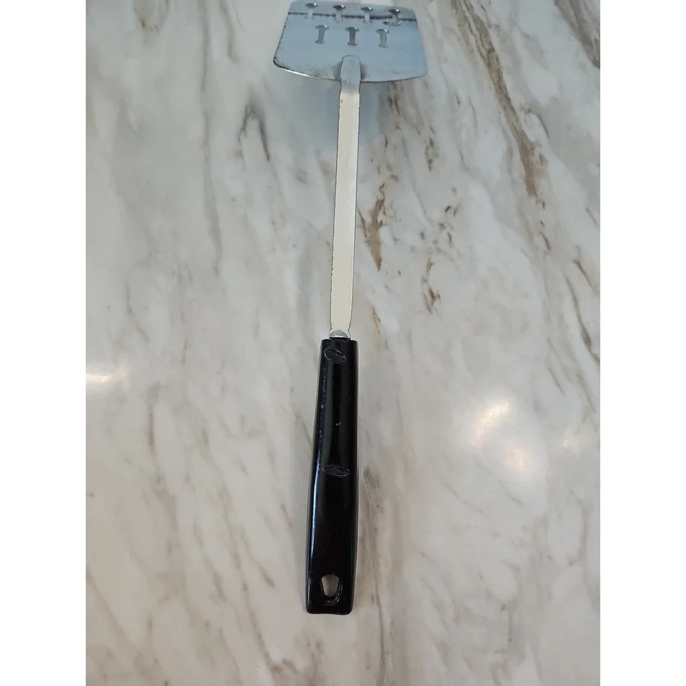 Vintage Ekco Black Short Handled Metal Slotted Spatula Flipper Made In USA